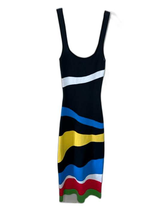 Staud Size XS Black, Blue, Multi Viscose Blend Knit Colorblock Scoop Neck Dress Black, Blue, Multi / XS