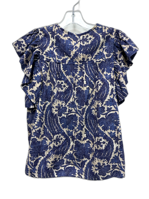 Ulla Johnson Size 2 Blue & Beige Cotton Blend Abstract Floral Top Blue & Beige / 2