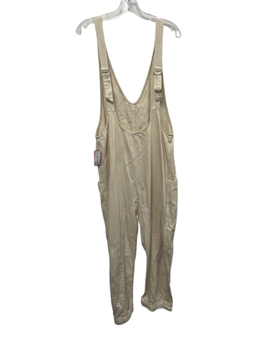 We The Free Size M Cream Beige Cotton Denim Sleeveless Overalls V Neck Jumpsuit Cream Beige / M