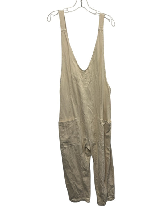 We The Free Size M Cream Beige Cotton Denim Sleeveless Overalls V Neck Jumpsuit Cream Beige / M