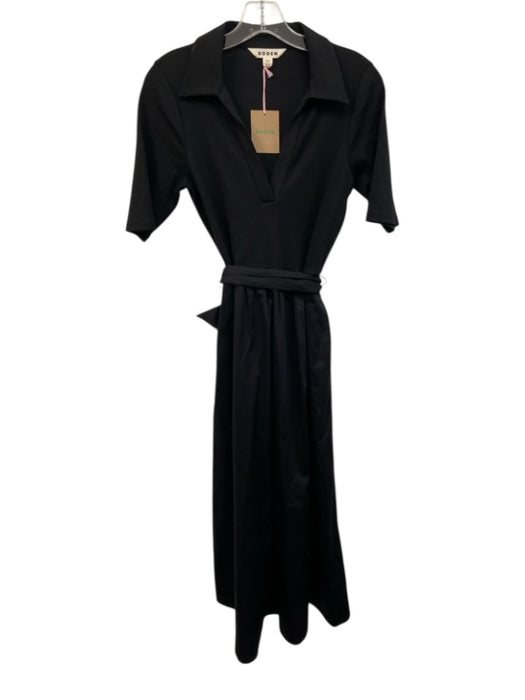 Boden Size 6 Black Cotton Blend Ribbed Fabric Block Short Sleeve Dress Black / 6
