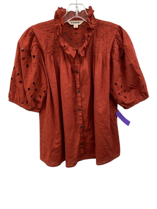 Boden Size 6 Brick Red Missing Fabric Tag Short Sleeve Embroidered Top Brick Red / 6