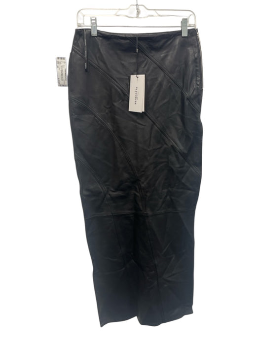 Retrofete Size XS Black Leather High Rise Paneled High Slit Maxi Skirt Black / XS