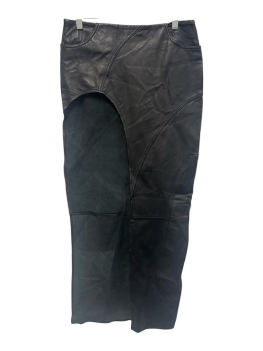 Retrofete Size XS Black Leather High Rise Paneled High Slit Maxi Skirt Black / XS