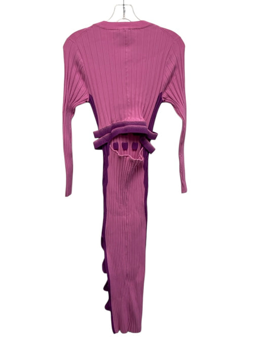 PH5 Size Medium Pink & Purple Viscose Blend Long Sleeve Ribbed Side Slit Dress Pink & Purple / Medium