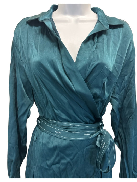 Sies Marjan Size 6 Teal Blue Viscose Blend Long Sleeve Satin Collar Dress Teal Blue / 6
