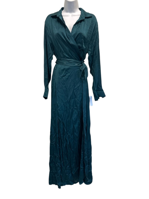 Sies Marjan Size 6 Teal Blue Viscose Blend Long Sleeve Satin Collar Dress Teal Blue / 6