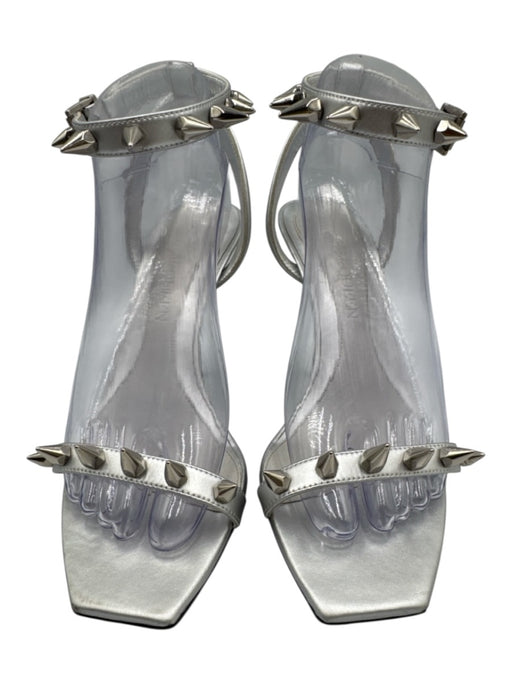 Alexander McQueen Shoe Size 38.5 Silver Leather Square Toe Spike Sandals Silver / 38.5