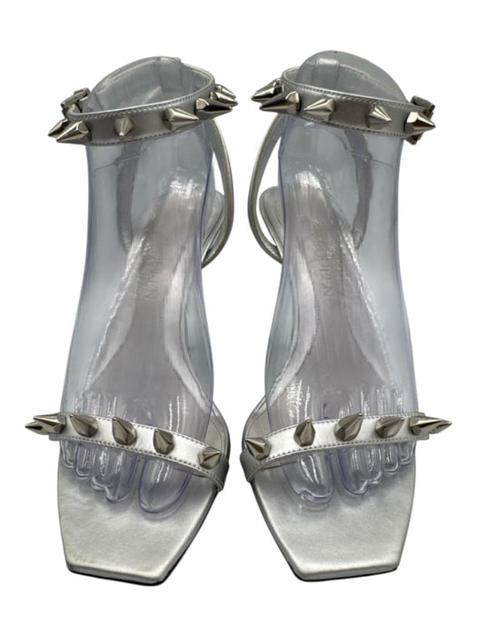 Alexander McQueen Shoe Size 38.5 Silver Leather Square Toe Spike Sandals Silver / 38.5