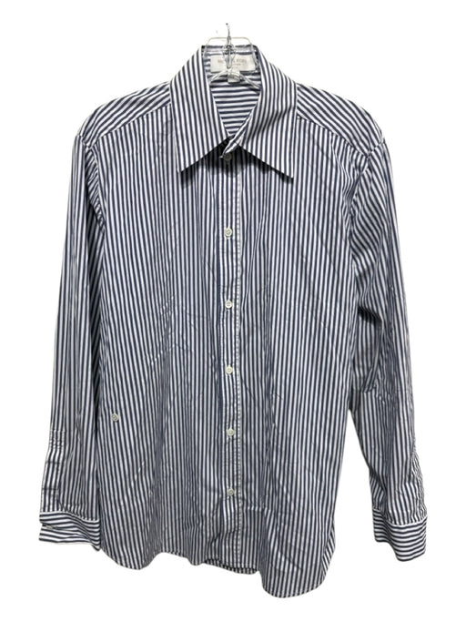 Michael Kors Collection Size 6 White & Blue Cotton Long Sleeve Striped Top White & Blue / 6