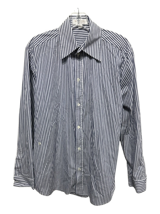 Michael Kors Collection Size 6 White & Blue Cotton Long Sleeve Striped Top White & Blue / 6