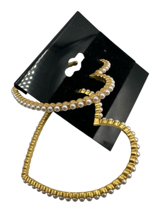 Julie Vos Gold & White 18k Gold Plated Heart Shaped Faux Pearl Trim Earrings Gold & White