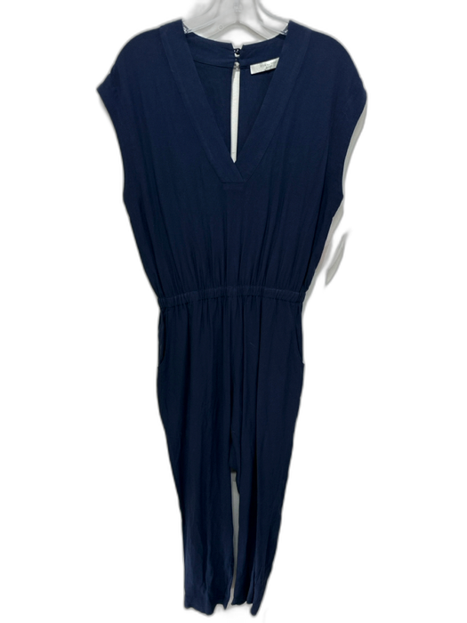 7115 by Szeki Size M Navy Blue Tencel V Neck Elastic Waist Cap Sleeve Jumpsuit Navy Blue / M
