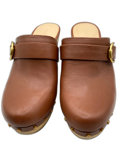 Veronica Beard Shoe Size 7 Brown Leather Wood Studded Almond Toe Platform Clogs Brown / 7