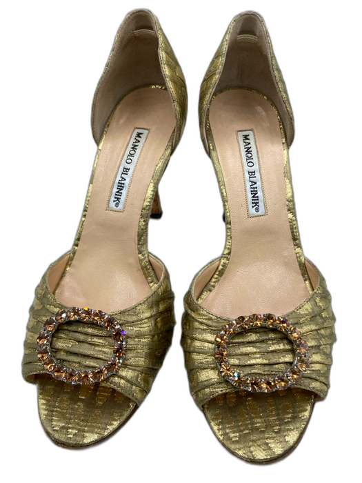 Manolo Blahnik Shoe Size 36 Gold textile upper Leather D'Orsay Embellished Pumps Gold / 36