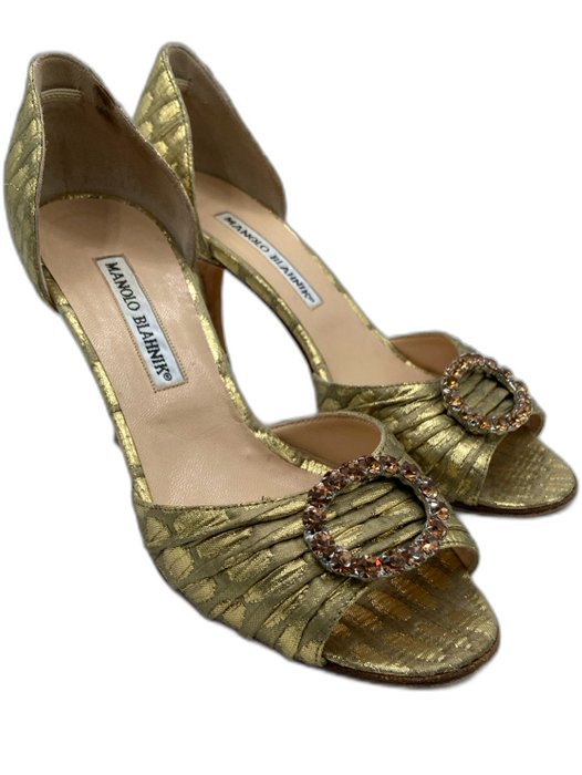 Manolo Blahnik Shoe Size 36 Gold textile upper Leather D'Orsay Embellished Pumps Gold / 36