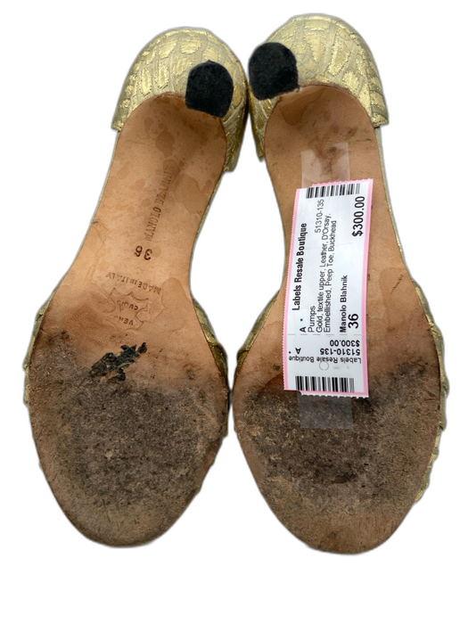 Manolo Blahnik Shoe Size 36 Gold textile upper Leather D'Orsay Embellished Pumps Gold / 36