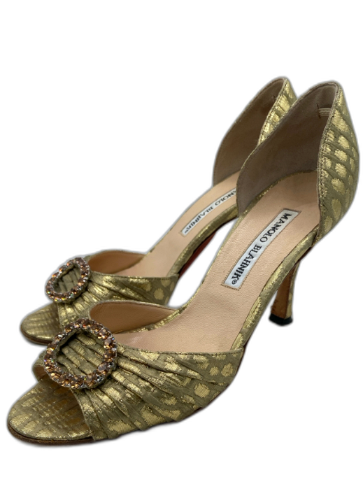 Manolo Blahnik Shoe Size 36 Gold textile upper Leather D'Orsay Embellished Pumps Gold / 36