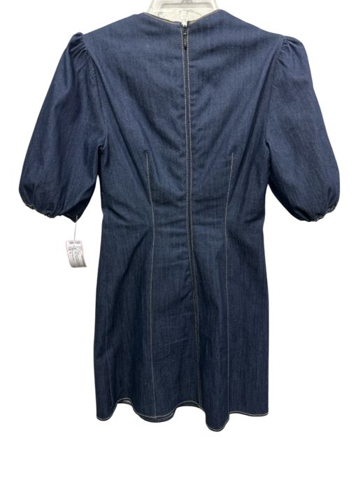 5a7 Cinq a Sept Size 4 Dark Wash Short Puff Sleeve contrast stitch Mini Dress Dark Wash / 4