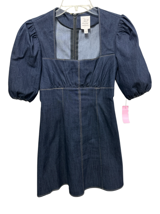 5a7 Cinq a Sept Size 4 Dark Wash Short Puff Sleeve contrast stitch Mini Dress Dark Wash / 4