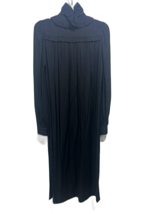 Heidi Merrick Size S Black Long Sleeve Ruffle Collar Split V neck Maxi Dress Black / S