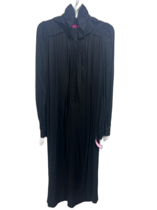 Heidi Merrick Size S Black Long Sleeve Ruffle Collar Split V neck Maxi Dress Black / S