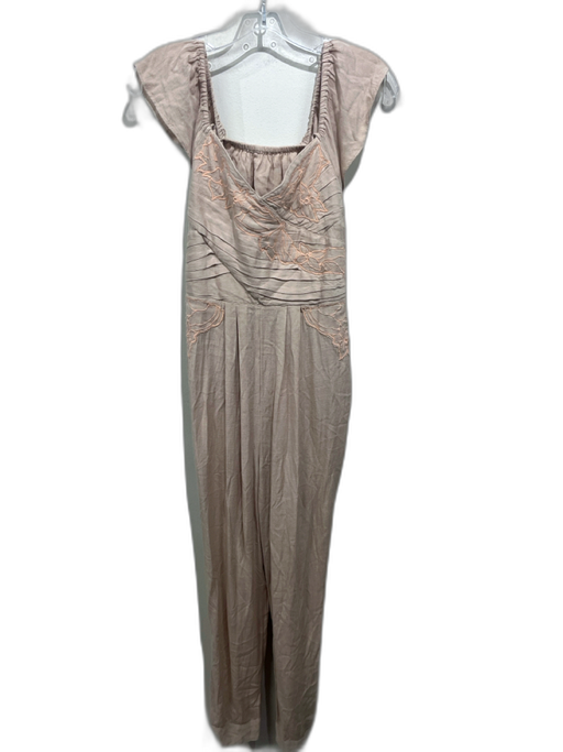 Free People Size 6 Beige & Orange Rayon Sleeveless Embroidered Ruffles Jumpsuit Beige & Orange / 6