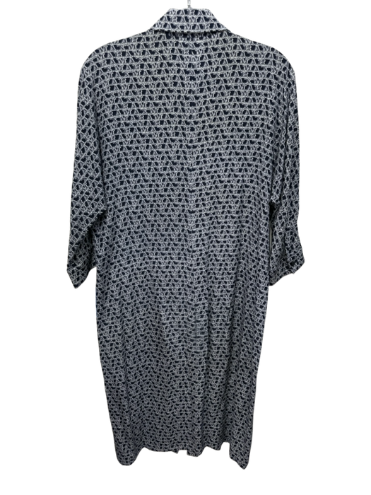 Max Mara Size 4 Navy Blue & White Silk Logo Motif Shirt Button Down Dress Navy Blue & White / 4