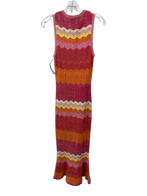 Milly Size P Red, Orange, Pink Viscose Blend Knit Chevron Sleeveless Midi Dress Red, Orange, Pink / P
