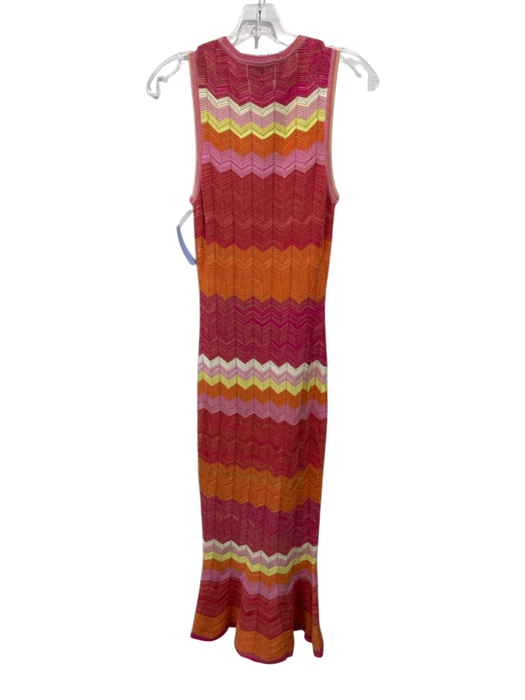 Milly Size P Red, Orange, Pink Viscose Blend Knit Chevron Sleeveless Midi Dress Red, Orange, Pink / P