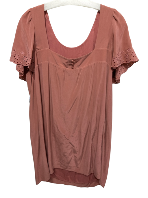 Sezane Size 40 Clay Orange Silk Eyelet Trim Pintuck Front Mini Shift Dress Clay Orange / 40