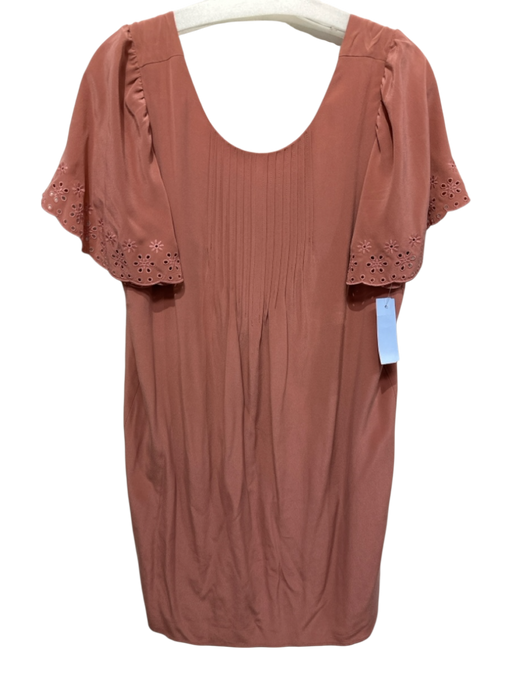 Sezane Size 40 Clay Orange Silk Eyelet Trim Pintuck Front Mini Shift Dress Clay Orange / 40