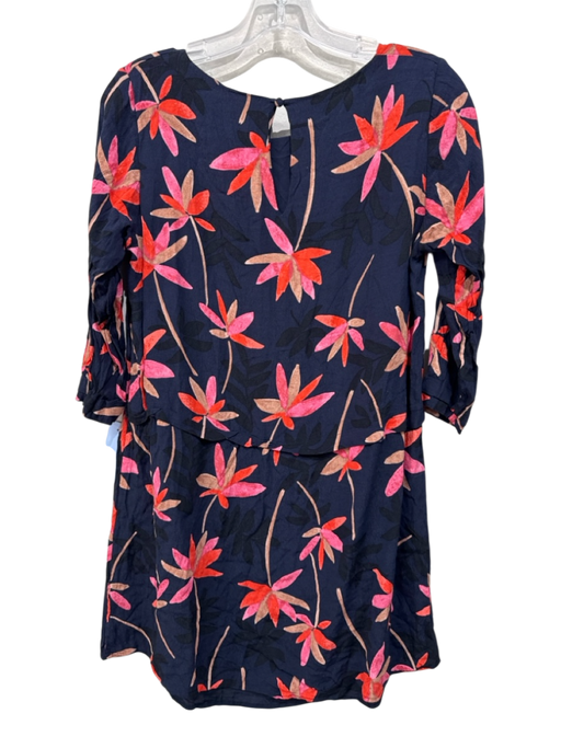 Sezane Size 42 Navy Blue, Pink, Multi Viscose Leaves Keyhole Back Dress Navy Blue, Pink, Multi / 42