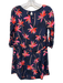 Sezane Size 42 Navy Blue, Pink, Multi Viscose Leaves Keyhole Back Dress Navy Blue, Pink, Multi / 42
