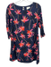 Sezane Size 42 Navy Blue, Pink, Multi Viscose Leaves Keyhole Back Dress Navy Blue, Pink, Multi / 42