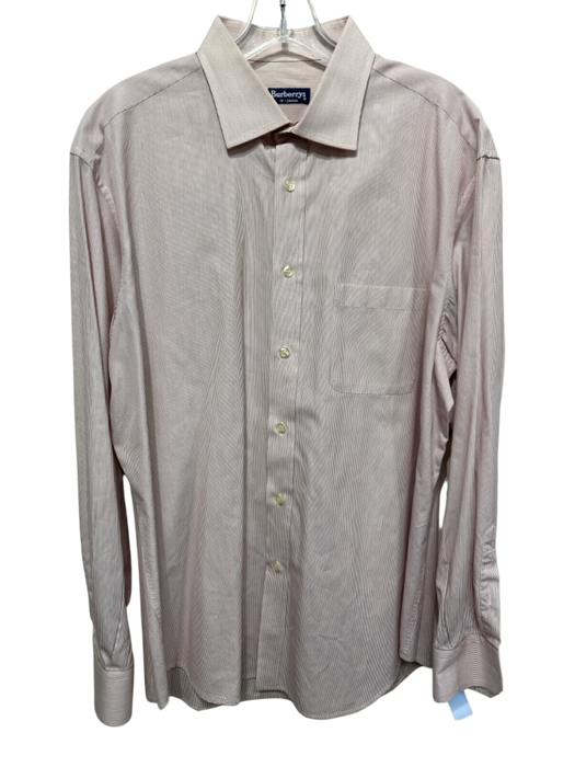 Burberrys Size 17 Red & White Cotton Striped Button up Men's Long Sleeve Shirt Red & White / 17