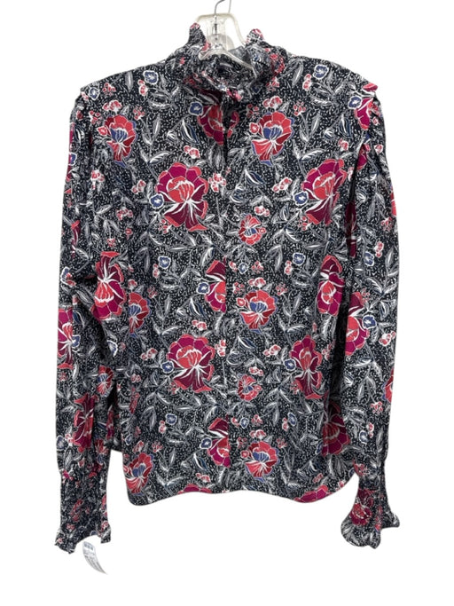 Isabel Marant Etoile Size 40 Red, Pink, Blue Silk Long puff sleeve Floral Top Red, Pink, Blue / 40