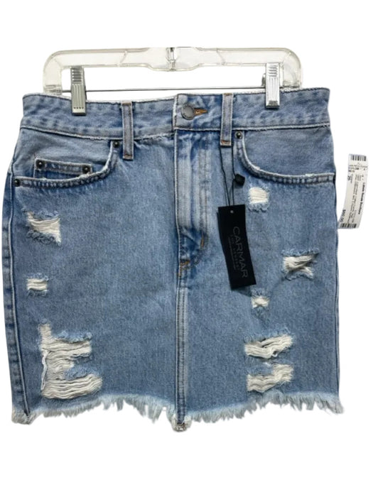 Carmar Size 26 Light Wash Cotton Denim High Rise Distressed Mini 5 Pocket Skirt Light Wash / 26