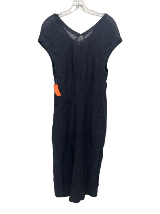 Pomandere Size 2 Gray Blue Linen Cap Sleeve V Neck Midi Dress Gray Blue / 2