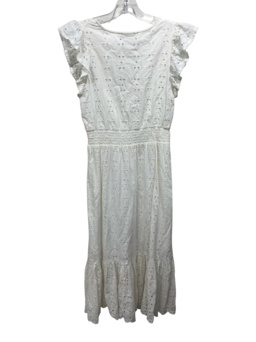 Cleobella Size XS White Cotton Ruffle Cap Sleeve Floral Eyelet Buttons Dress White / XS