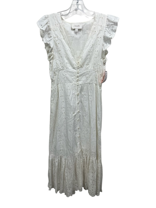 Cleobella Size XS White Cotton Ruffle Cap Sleeve Floral Eyelet Buttons Dress White / XS