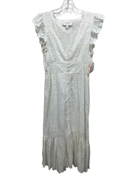 Cleobella Size XS White Cotton Ruffle Cap Sleeve Floral Eyelet Buttons Dress White / XS