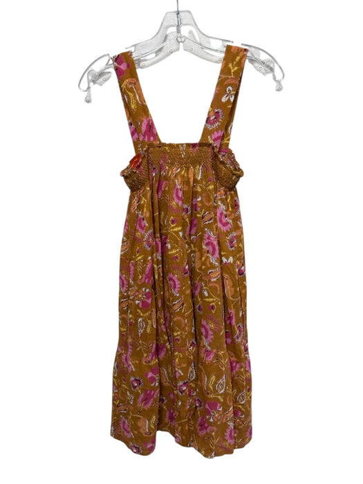 XiRENA Size XS Mustard Yellow & Pink Cotton Sleeveless Floral Print Mini Dress Mustard Yellow & Pink / XS