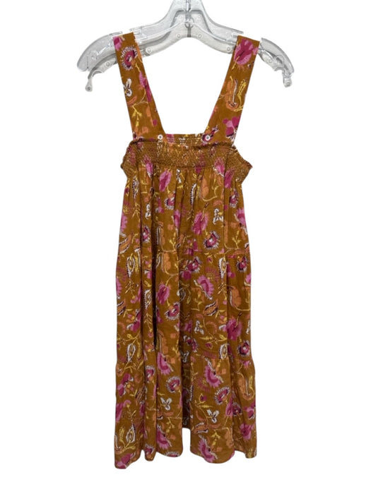 XiRENA Size XS Mustard Yellow & Pink Cotton Sleeveless Floral Print Mini Dress Mustard Yellow & Pink / XS
