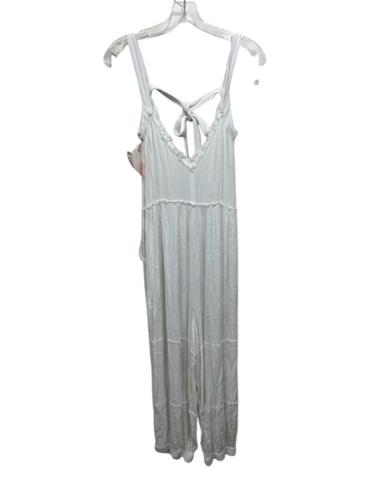FP Movement Size XS White Viscose Sleeveless Fringe Micropleat Crinkle Jumpsuit White / XS