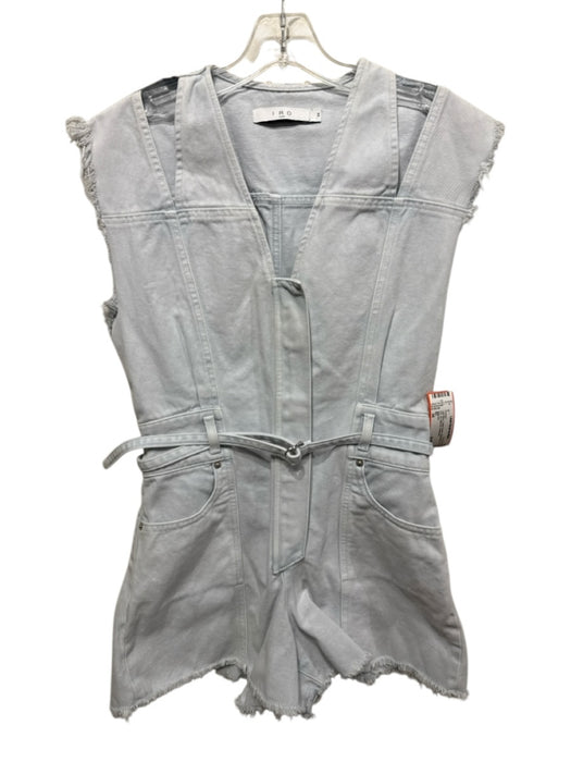 IRO Size 34 Light Blue Cotton Denim Sleeveless Cut Out Zip Belt Incl. Romper Light Blue / 34
