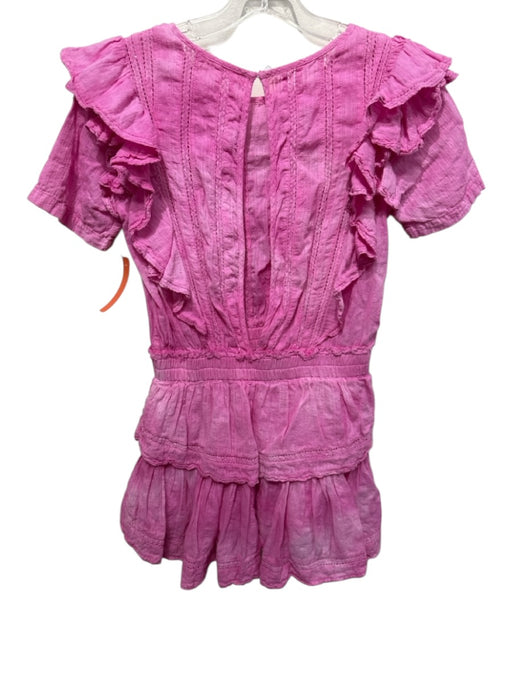 Loveshackfancy Size P Hot pink Cotton Short Sleeve Floral Eyelet Tiered Dress Hot pink / P