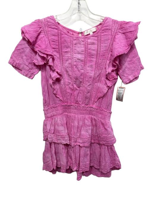 Loveshackfancy Size P Hot pink Cotton Short Sleeve Floral Eyelet Tiered Dress Hot pink / P