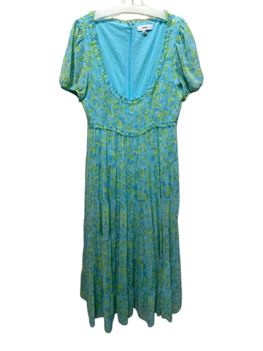 Likely Size 10 Blue & Green Short Puff Sleeve Floral Print Empire Waist Dress Blue & Green / 10