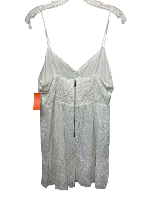 Alice + Olivia Size 12 White Viscose Spaghetti Strap Floral Eyelet Mini Dress White / 12
